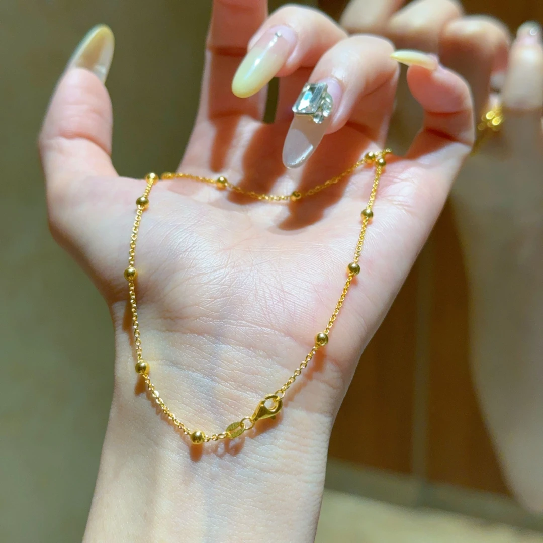 足金999 黄金素链O字隔珠链5G百搭调节链子(调节)经典节日礼物