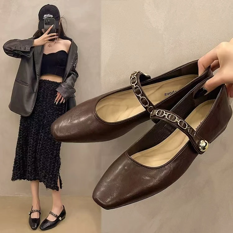 【0-100】【高货~孤品】复古低跟软底玛丽珍女鞋晚晚单鞋方头