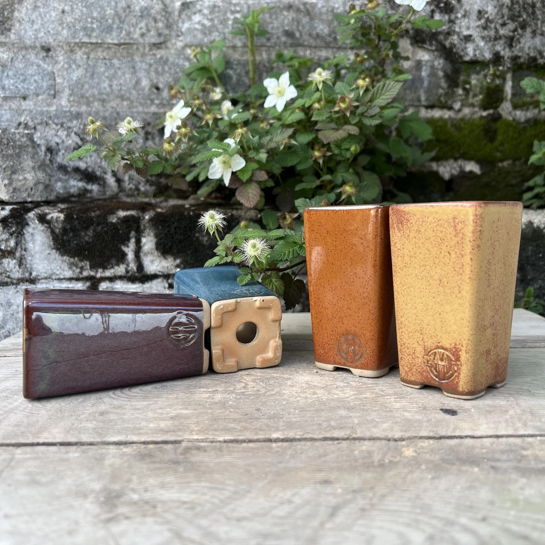 5号全品釉盆高温窑变盆景花盆外径5.3*5.3*9.8高四方签桶蓝黄橙紫