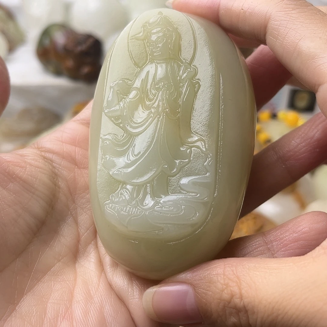 石材方解石手把摆件不退换观音