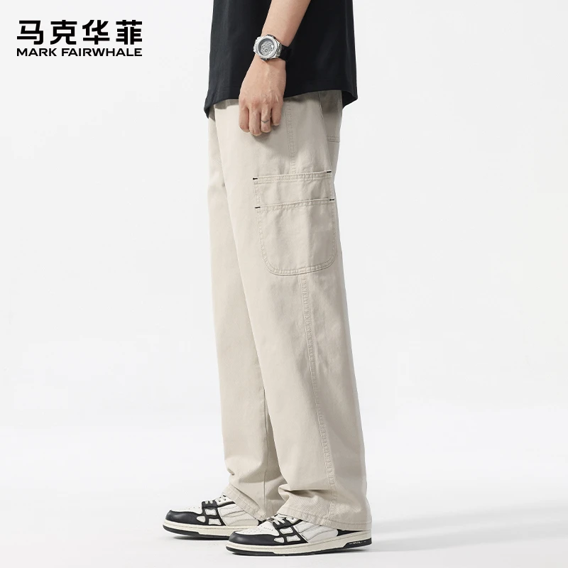 马克华菲美式纯棉工装裤男士夏季薄款宽松直筒潮牌阔腿休闲长裤子