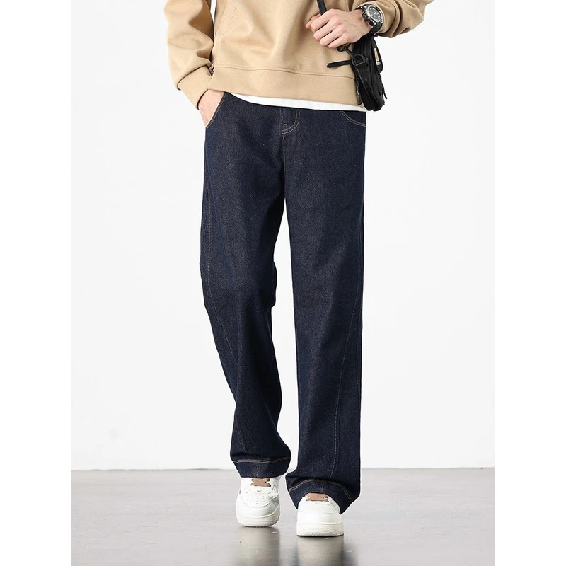 美式休闲潮牌蓝色阔腿牛仔裤男士宽松直筒垂感显高痞帅男生慵懒风