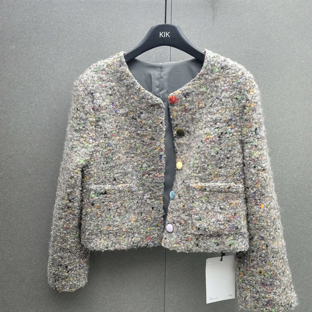 法式彩扣小众粗花呢香风短外套