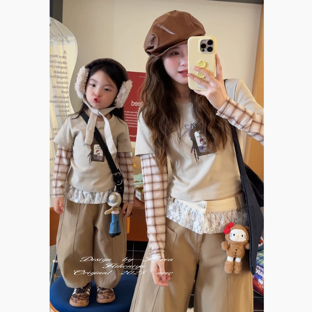 【Kitty工牌】三Hihoniya~2025秋季亲子立体Kitty工牌假两件长袖T