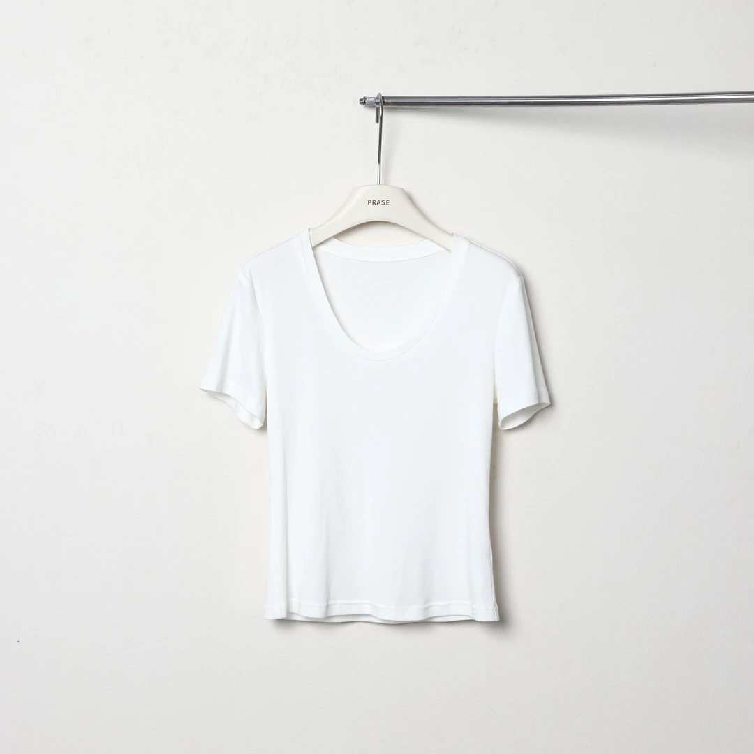PRASE·噜【瘦瘦T】微胖轻奢设计款夏女天丝百搭U领修身T恤PR506E01