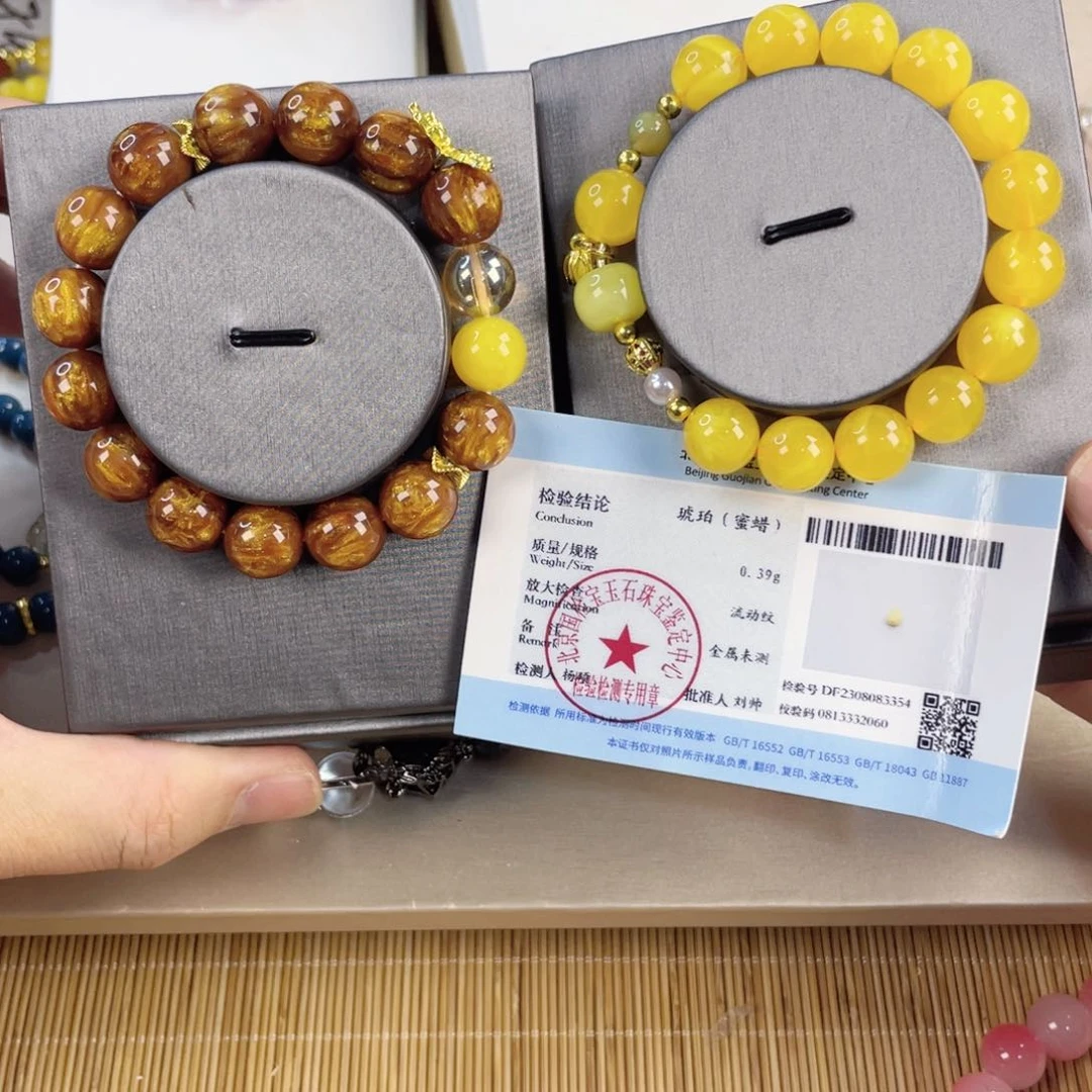 琥珀手饰银S925镀金镶嵌