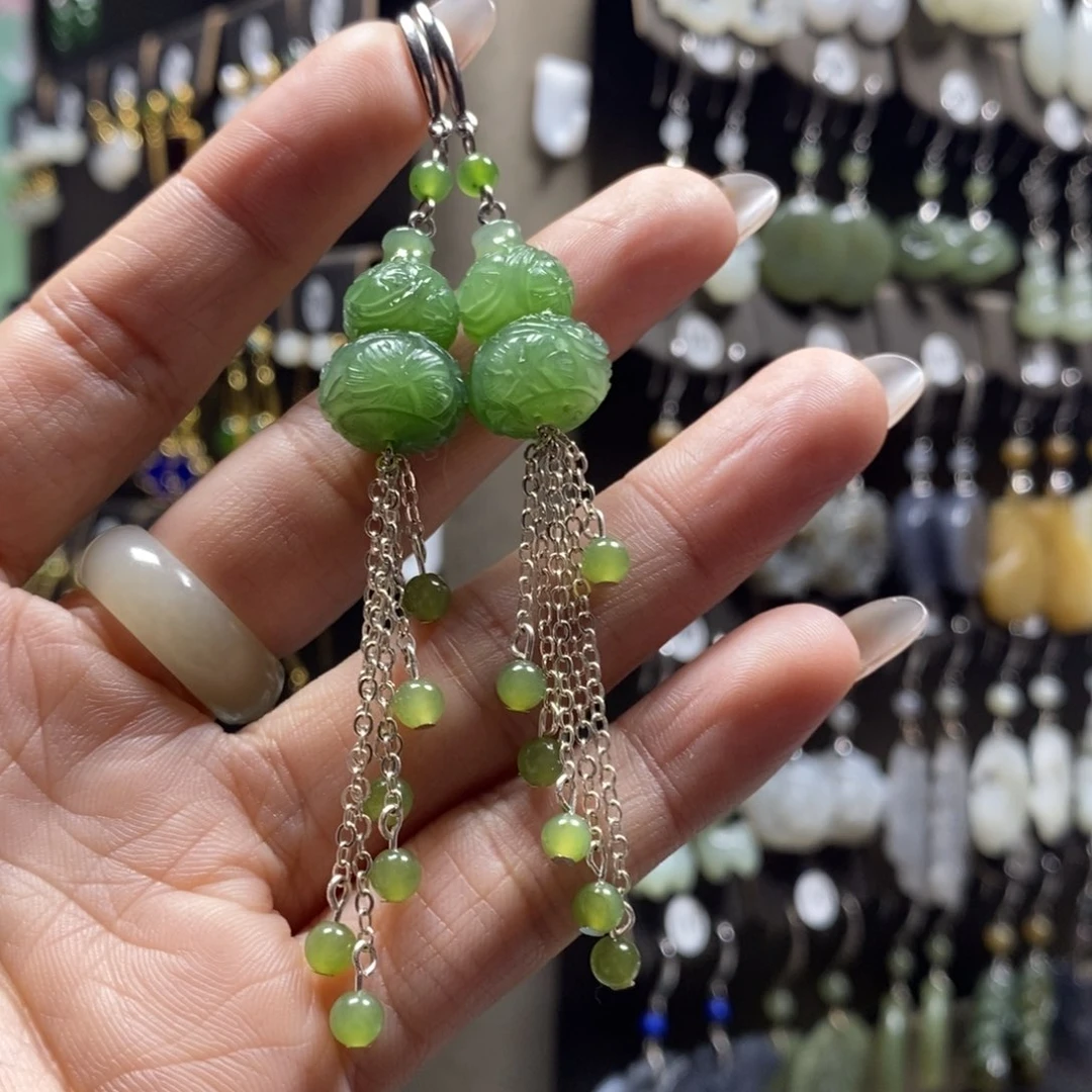 和田玉耳饰银S925镶嵌刘*霞