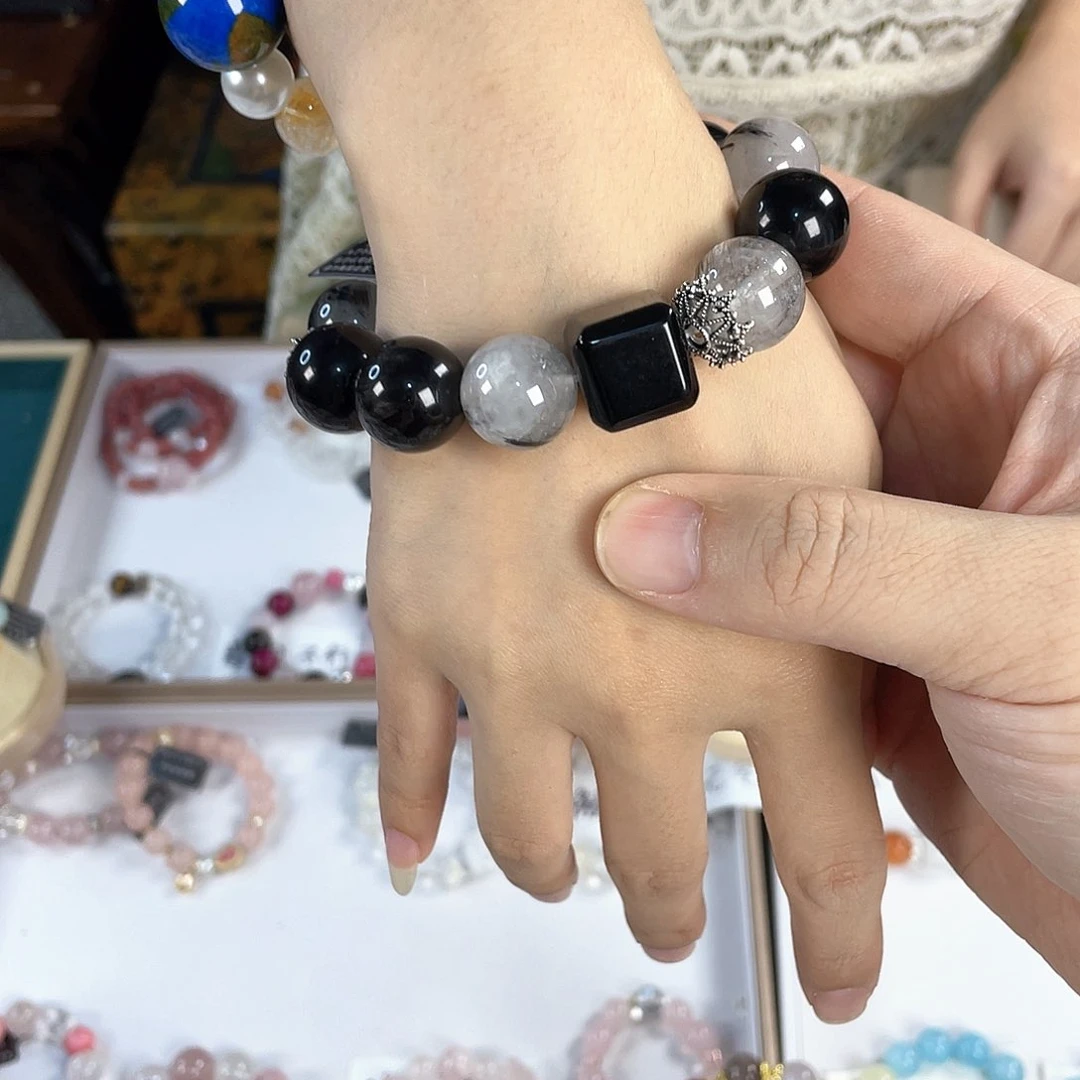 水晶手链银S925镀金镶嵌