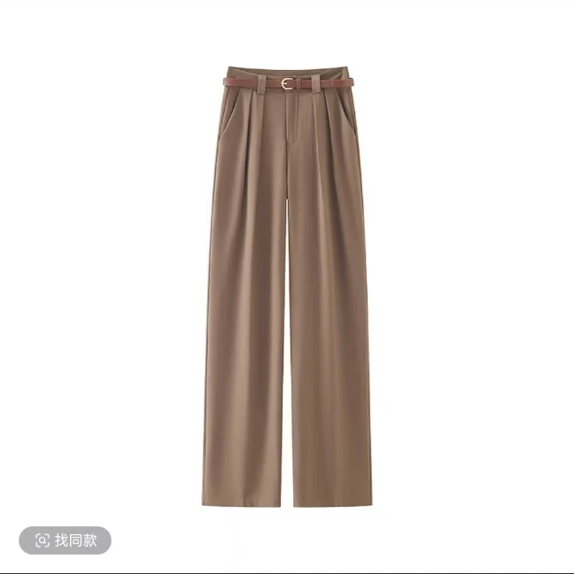 褶皱西装裤女宽松时尚高腰休闲裤直筒长裤春季新款高级洋气21350