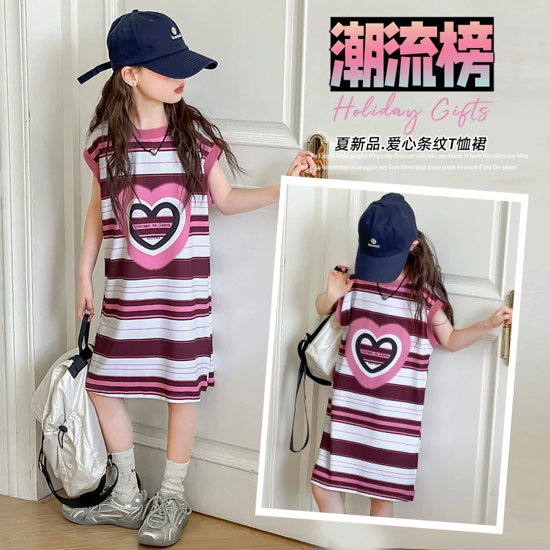 女童速干球服连衣裙夏季冰丝2025新款中大童网红背心裙女孩t恤裙
