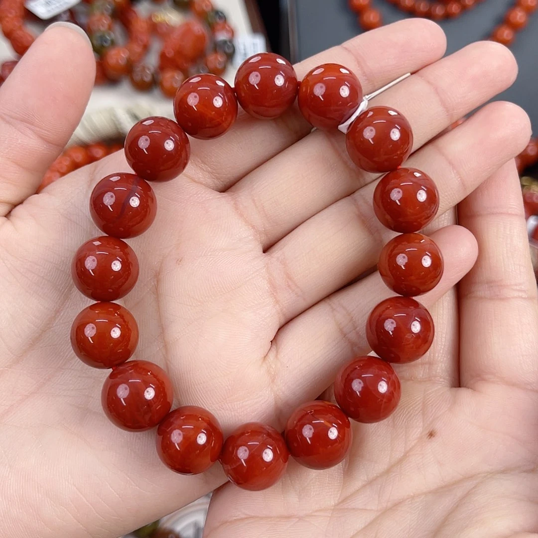 苗***南红玛瑙未镶嵌瓦西高货锦红双色满肉单圈13mm