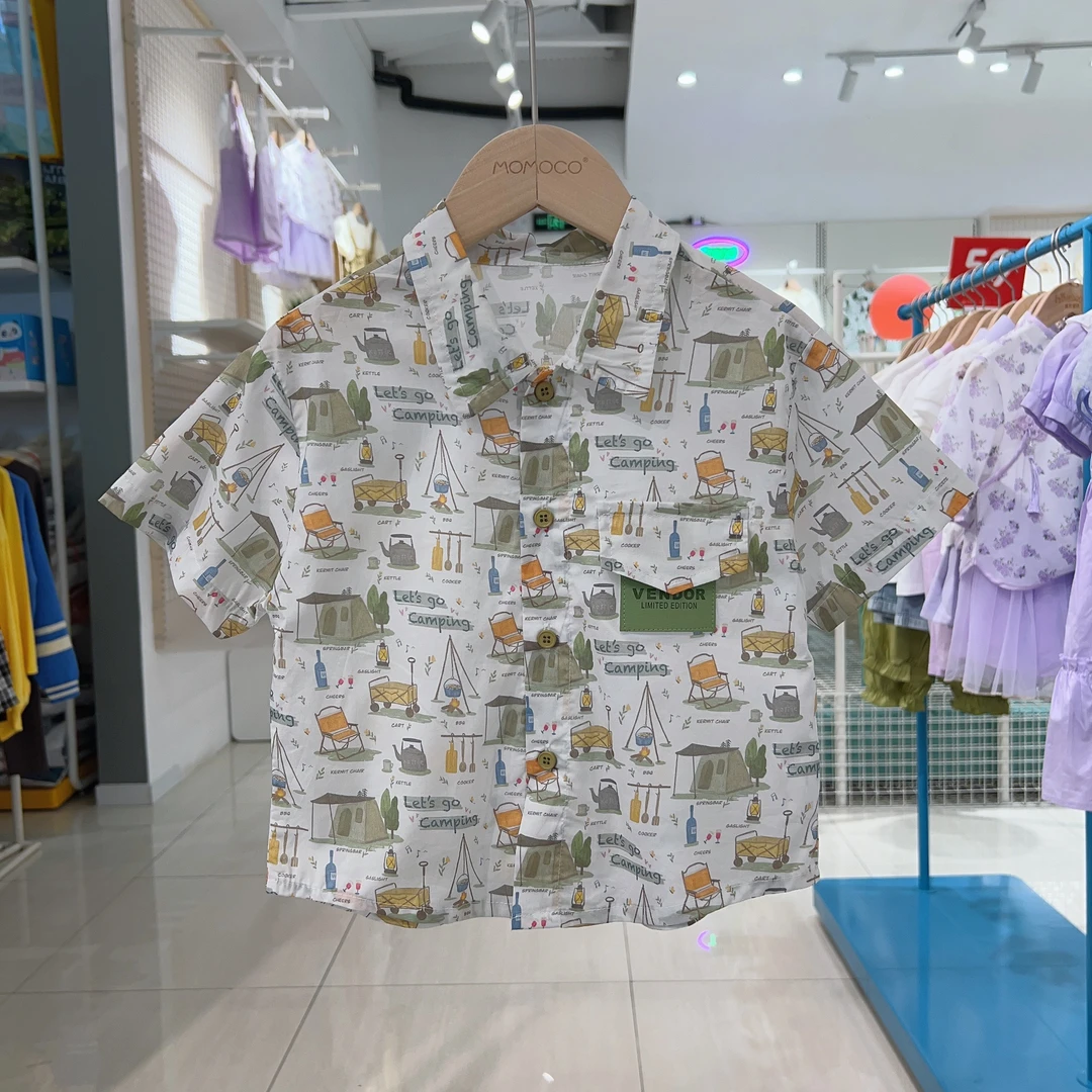 MOMOCO新款夏季儿童休闲时尚百搭短袖满印衬衫77230234026