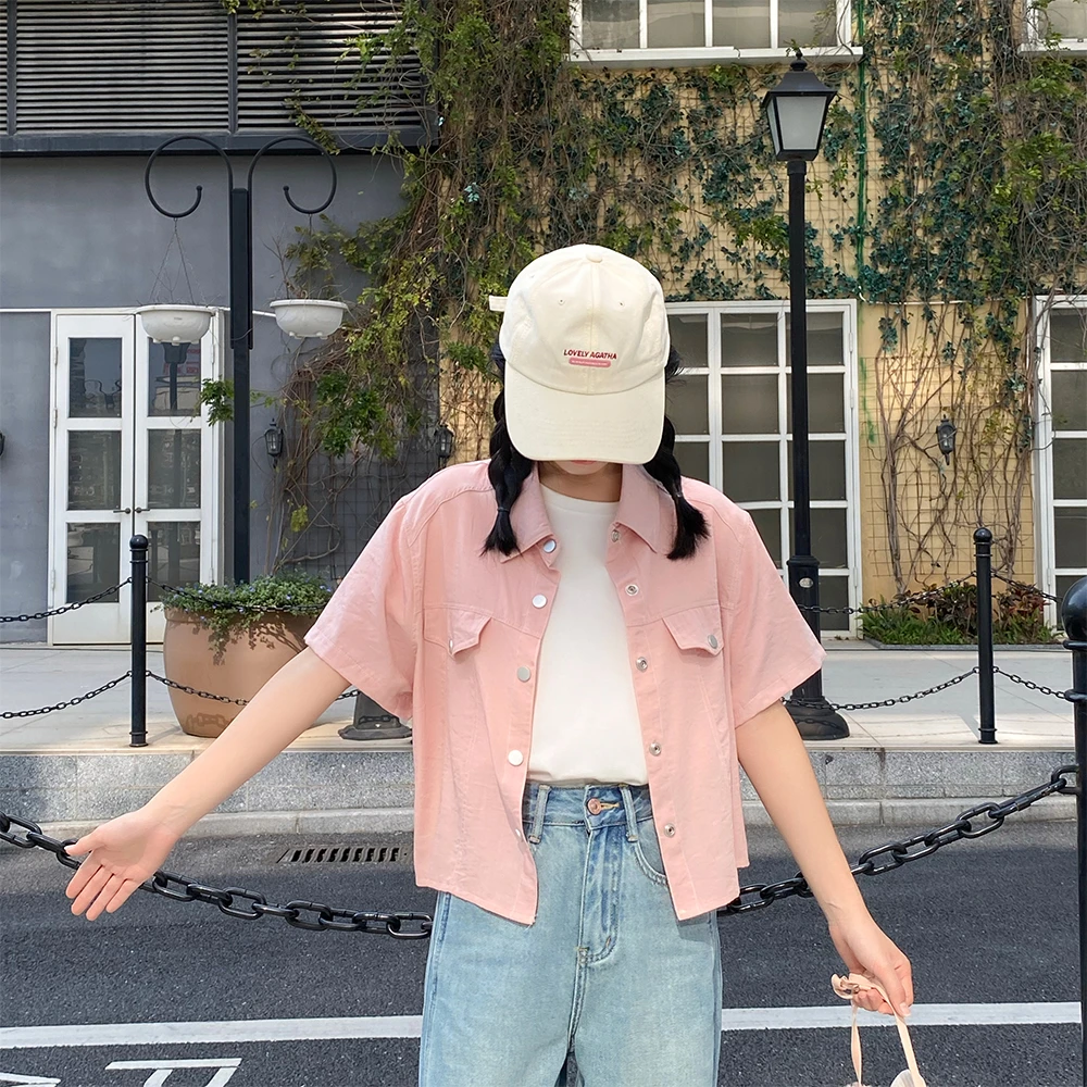 王家有鱼【大姚小姚】小个子短款杏色衬衫2025夏天女短袖外搭开衫