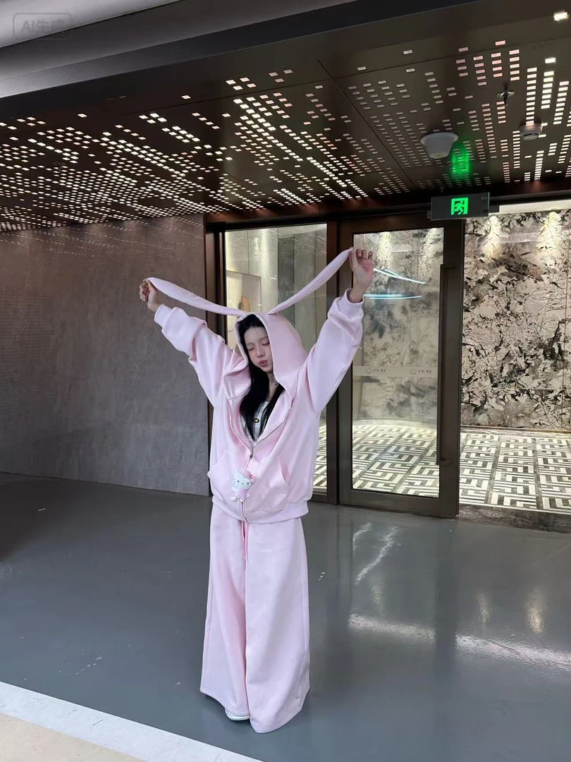 Chéng Style-兔子卫衣套装休闲上衣+裤子套装