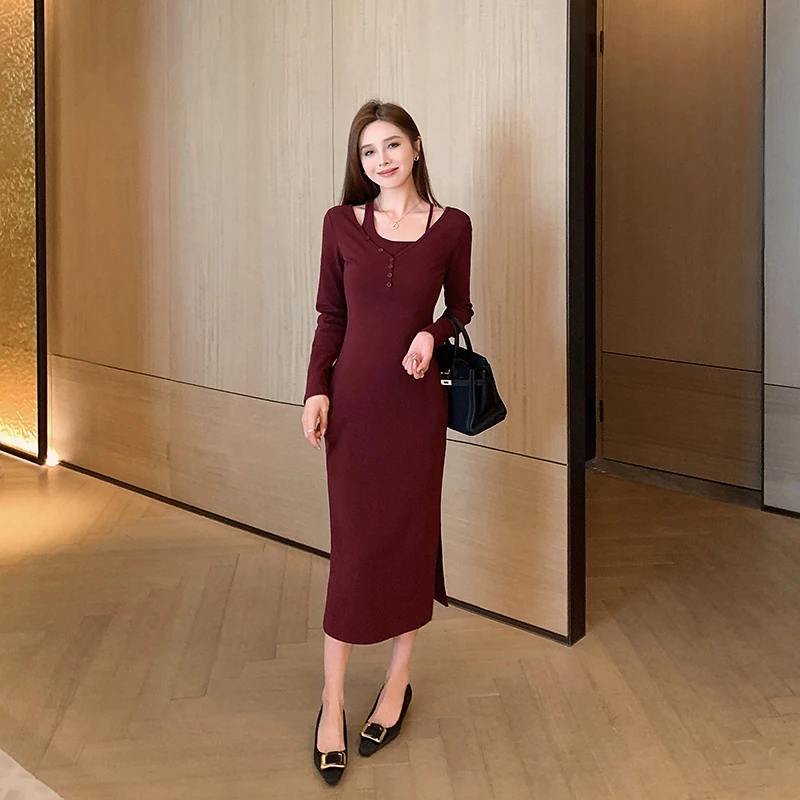 林关关【红韵微醺】气质百搭显瘦绝美连衣裙裙A82037