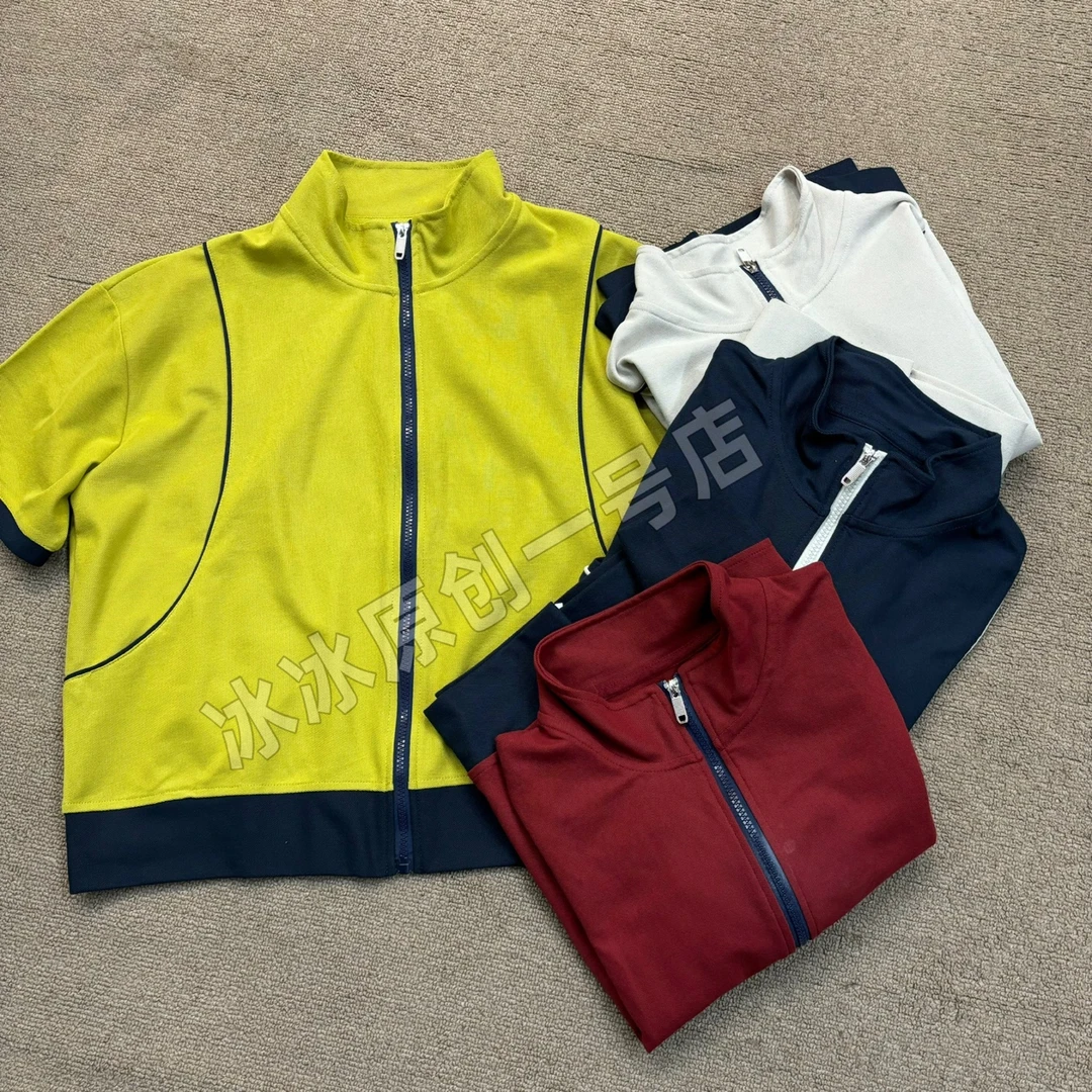 【冰冰一号店】6828 4连帽拼细条拉链短袖T恤休闲百搭原创清爽