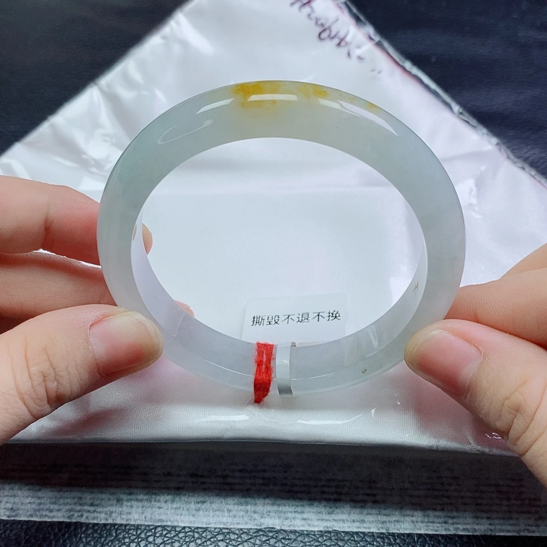 翡翠手镯未镶嵌正装冰黄翡 皮壳瑕疵漏