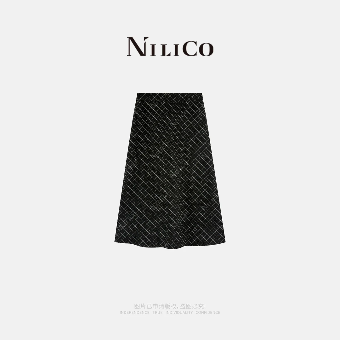 NILICO【复古格调】高智文艺风羊毛混纺小A半身裙