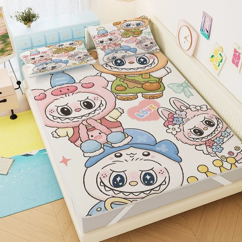 夏季卡通泡泡玛特双人凉席儿童上下铺拉布布席子labubu单人冰丝席