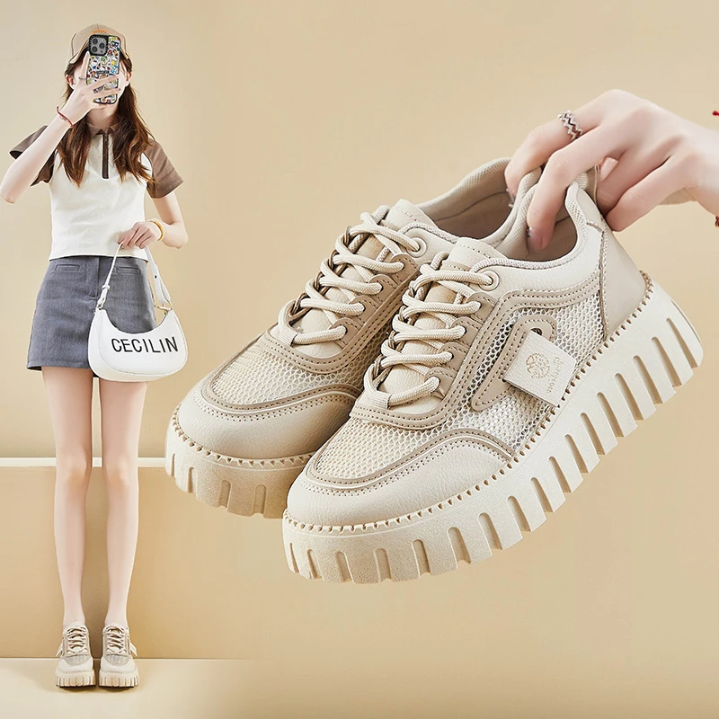 ins韩版小白鞋女2025夏季新款增高学生板鞋网面透气休闲街拍XW901