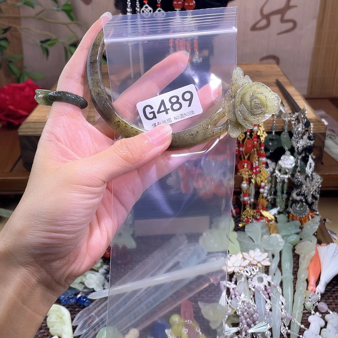 白***白蛇纹石玉合金发簪