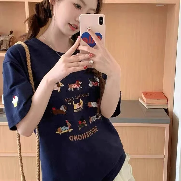 【100%纯棉】时尚休闲百搭网红宽松印花圆领韩版卡通印花情侣装