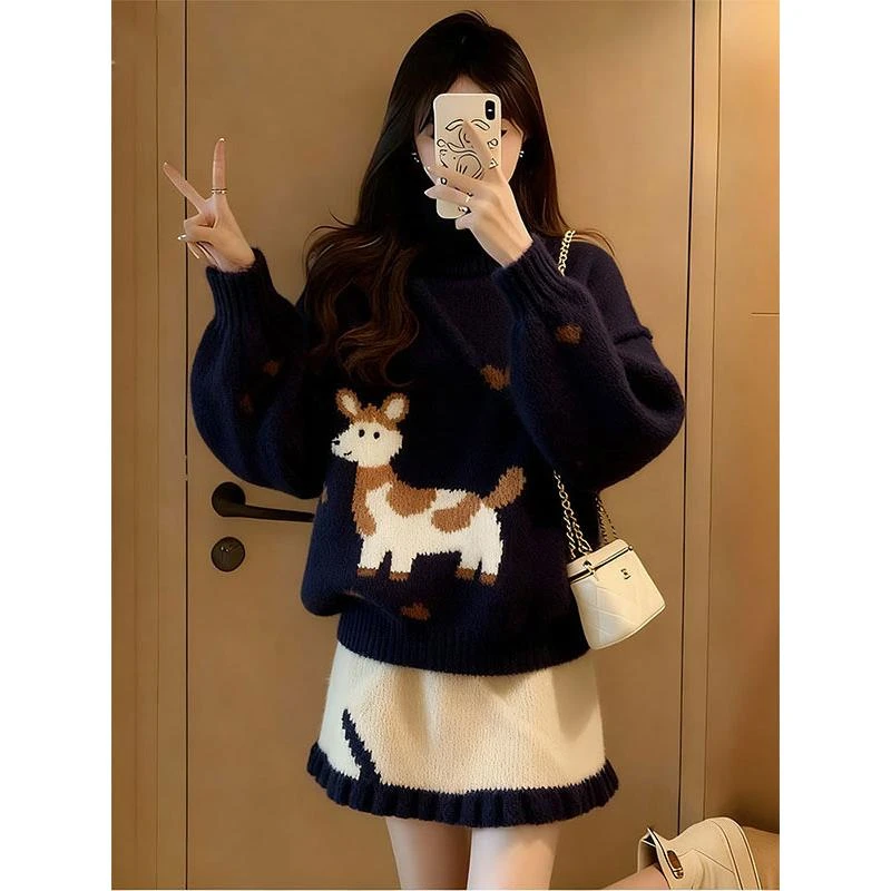 秋装搭配一整套独特时尚高级感超好看慵懒软糯毛衣半裙两件套