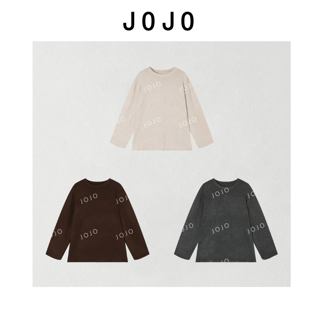 玖了个玖 2025秋季新品极简百搭罗纹圆领宽松版针织毛衣2509C5847