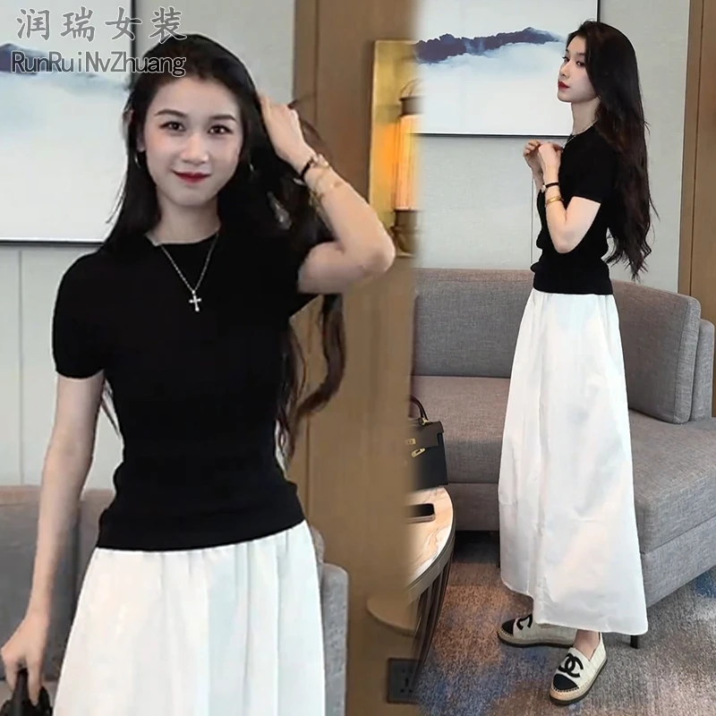 轻熟风法式时尚套装女2025夏季新款妈妈洋气减龄短袖半身裙两件套