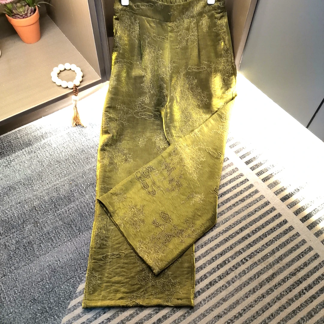 【后妈裤】浮光锦高腰时尚长裤花纹阔腿老钱风洋气百搭直筒裤079