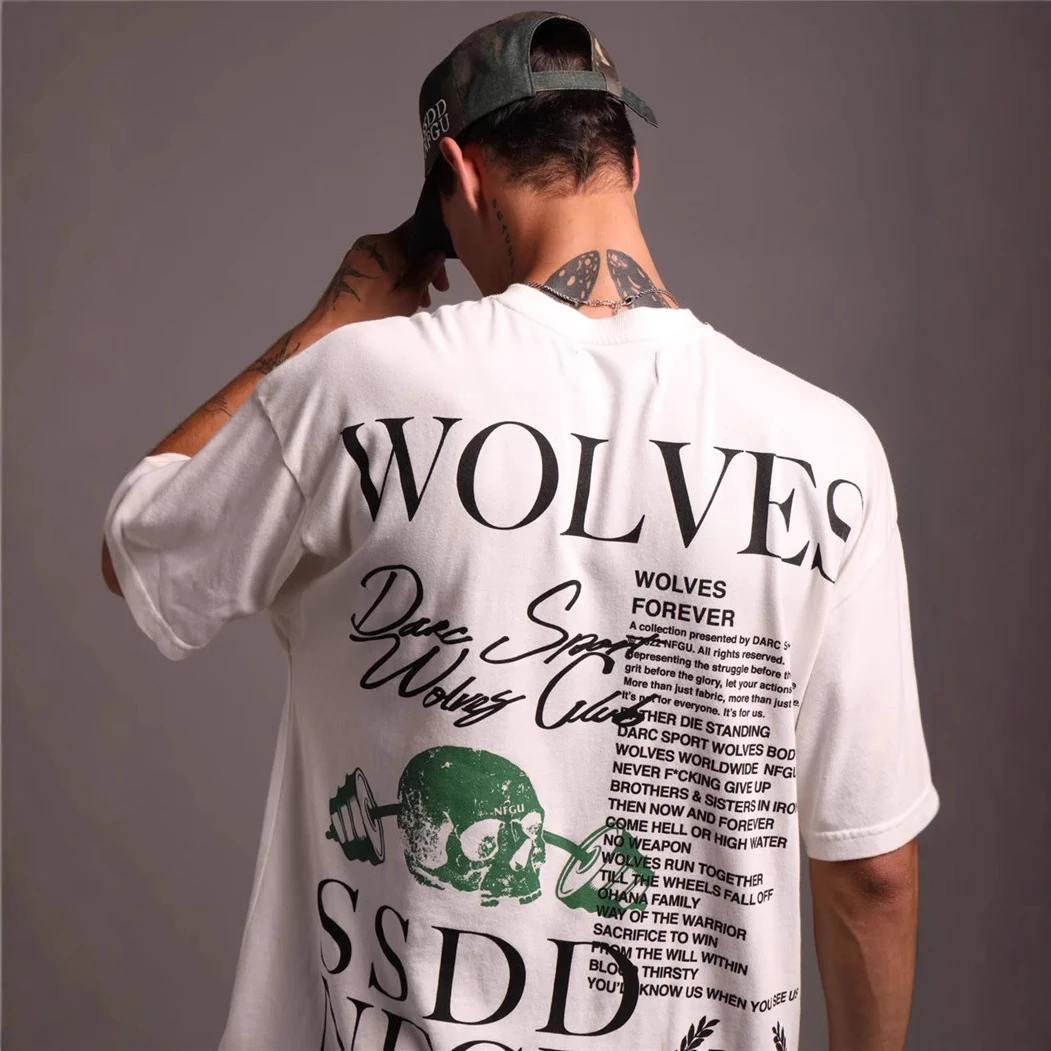 男女同款夏季字母印花宽松潮牌骷髅T恤百搭纯棉重磅上衣黑白健身