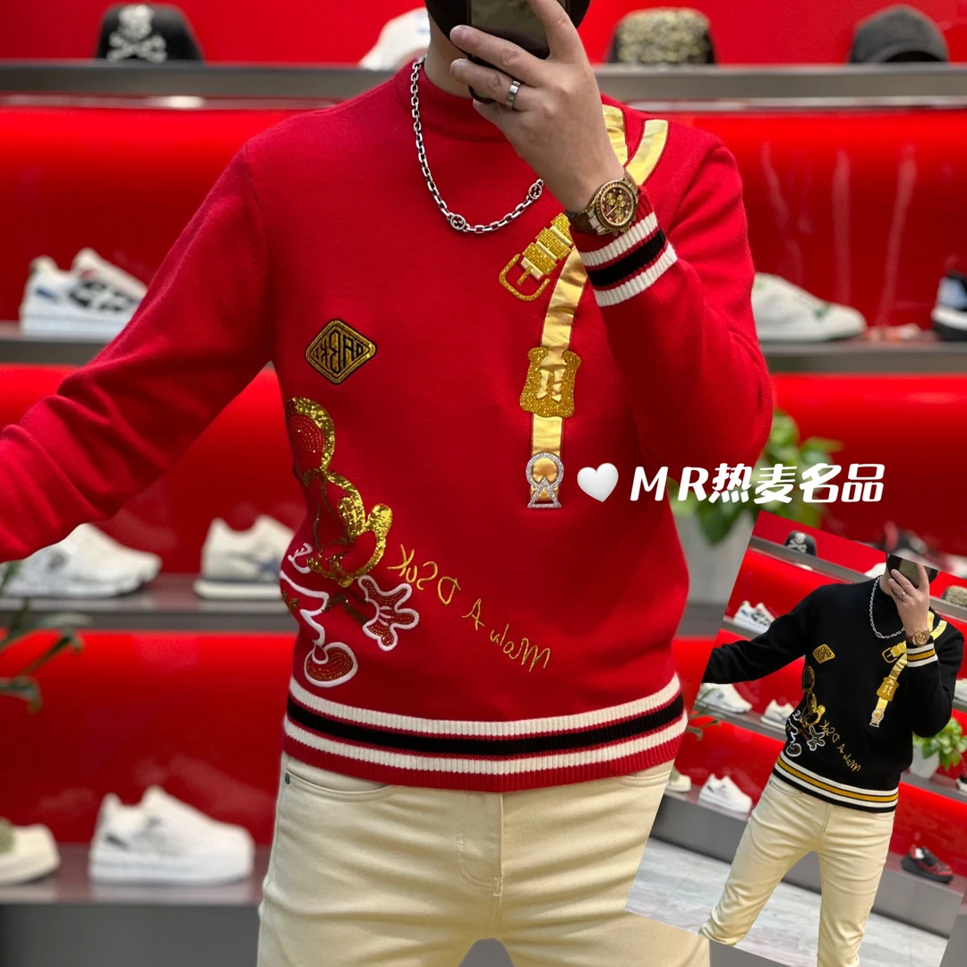 【星欧甄选】2025秋冬针织羊毛米老鼠刺绣皮带款 男士弹力保暖毛衫