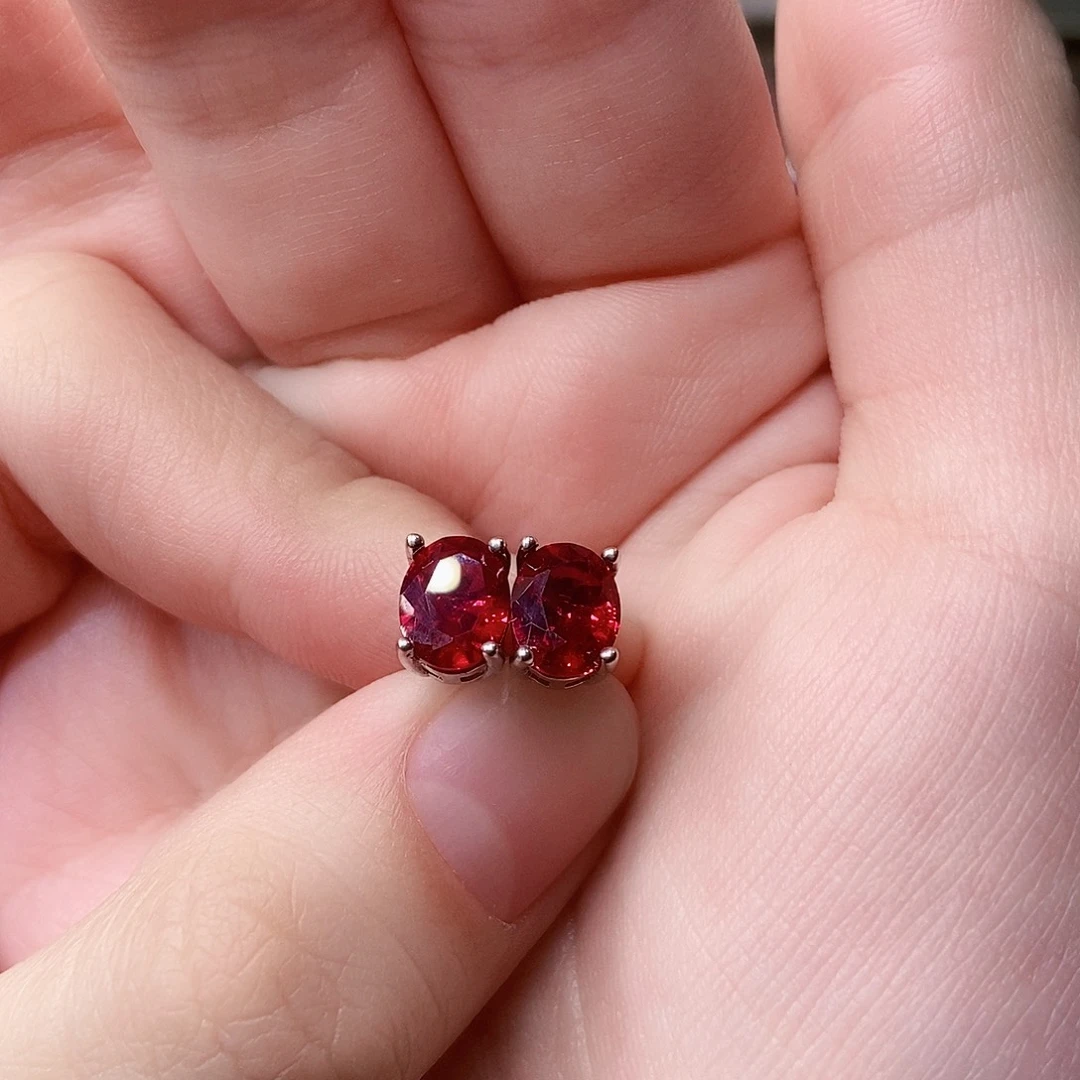 耳饰银S925镶嵌红宝石