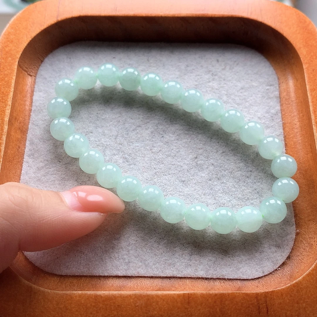 翡翠未镶嵌手串果绿7.0