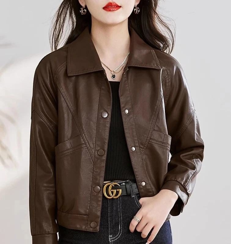 海宁大码皮衣女外套新款流行美拉德机车服短款秋冬洋气pu皮夹克女