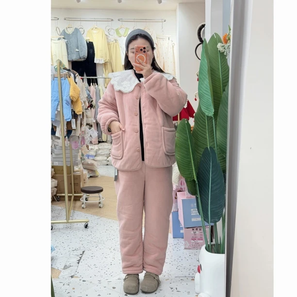 【真爱妈咪】6005孕妇冬季特厚可爱公主风外出家居服三层大棉睡衣