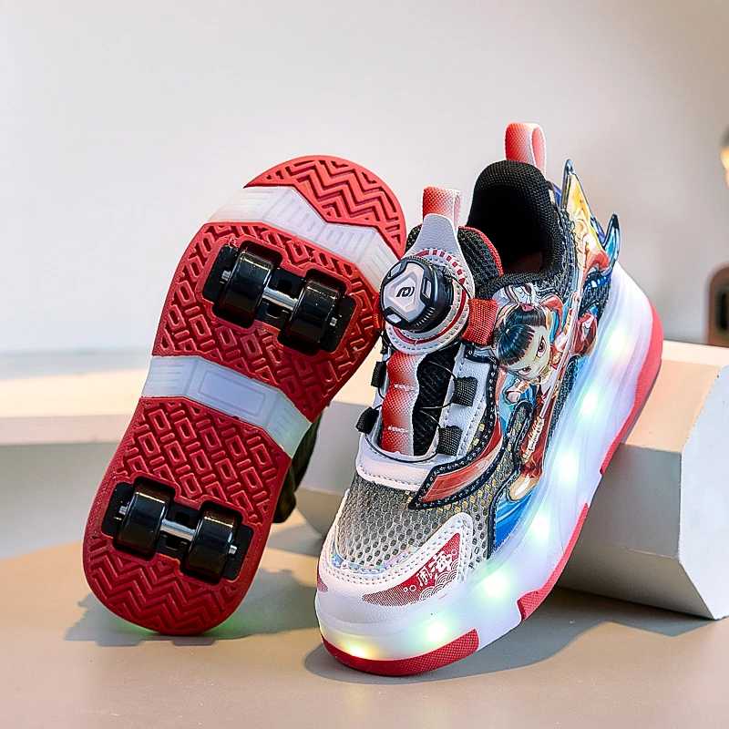 男童哪吒暴走鞋夏季2025运动新款滑轮溜冰鞋儿童四轮轮滑鞋单网鞋