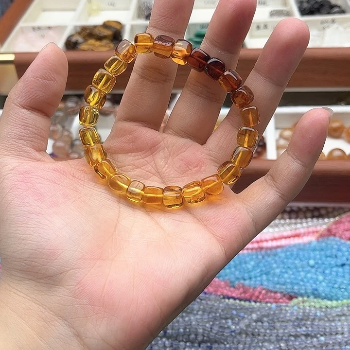 未镶嵌玛瑙/玉髓珠宝半成品一条7.5mm左右琥珀方糖手串