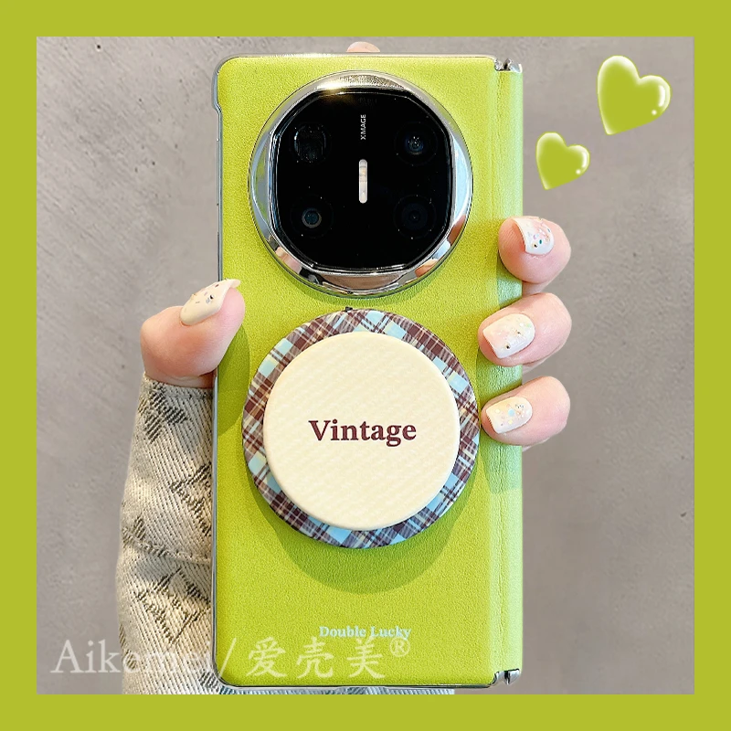 适用华为mateX6折叠屏手机壳matex5典藏版绿色英文matex3磁吸支架