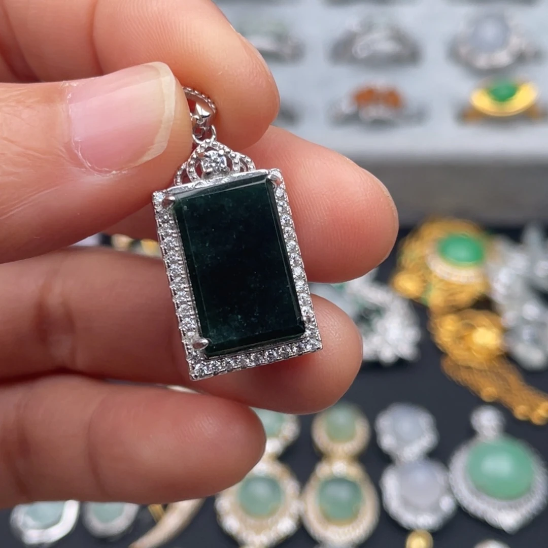 翡翠银S925镶嵌吊坠(不含链)