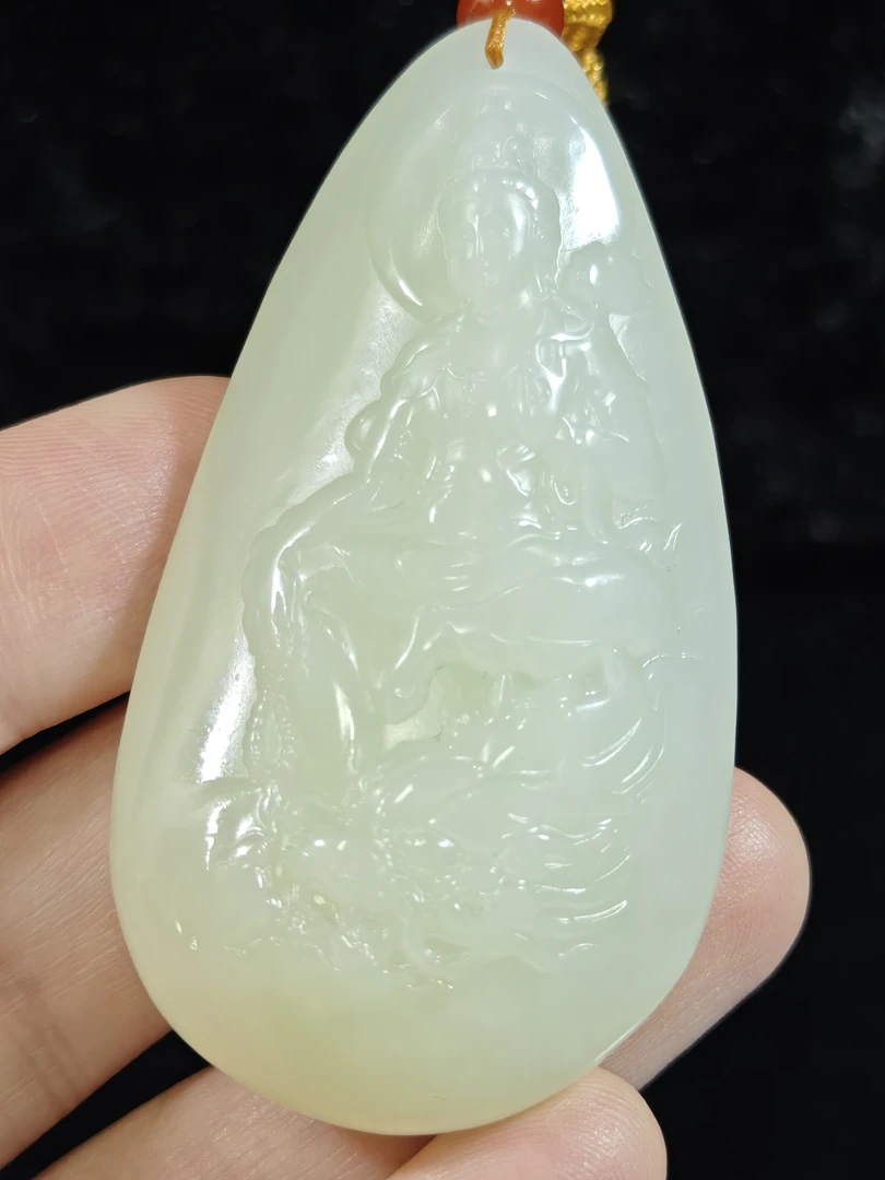 旧藏天然和田玉观音吊坠玉佩配饰54克63*33*17mm
