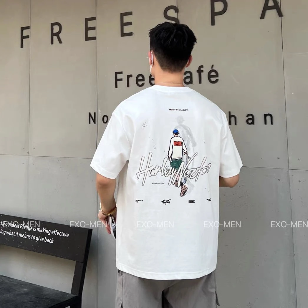 男士短袖T恤休闲夏季半袖宽松潮流圆领时尚百搭港风韩版ins卡通