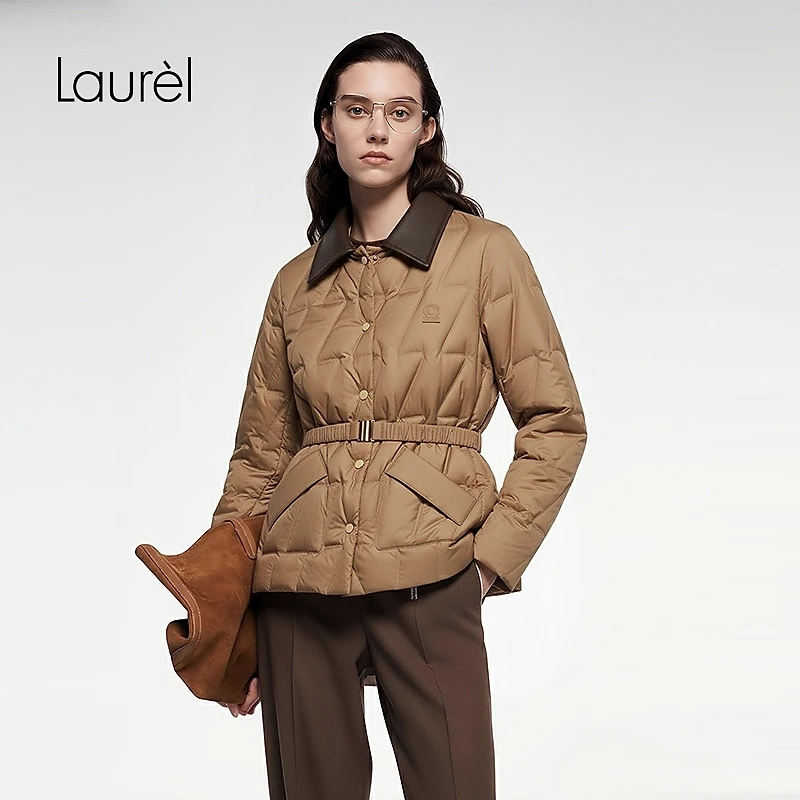 Laurel劳芮25新款衬衫式翻领收腰羽绒服LWD364L02600