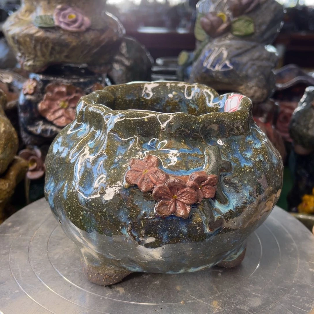 红陶粗砂陶瓷花盆