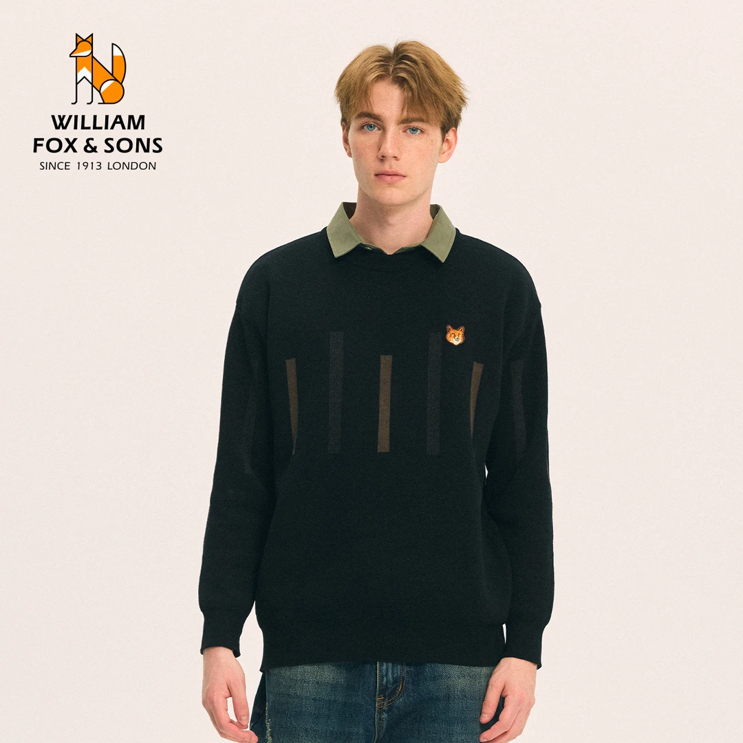 英国小狐狸2025秋季新款设计感学院风复古衬衫领假两件男士针织衫