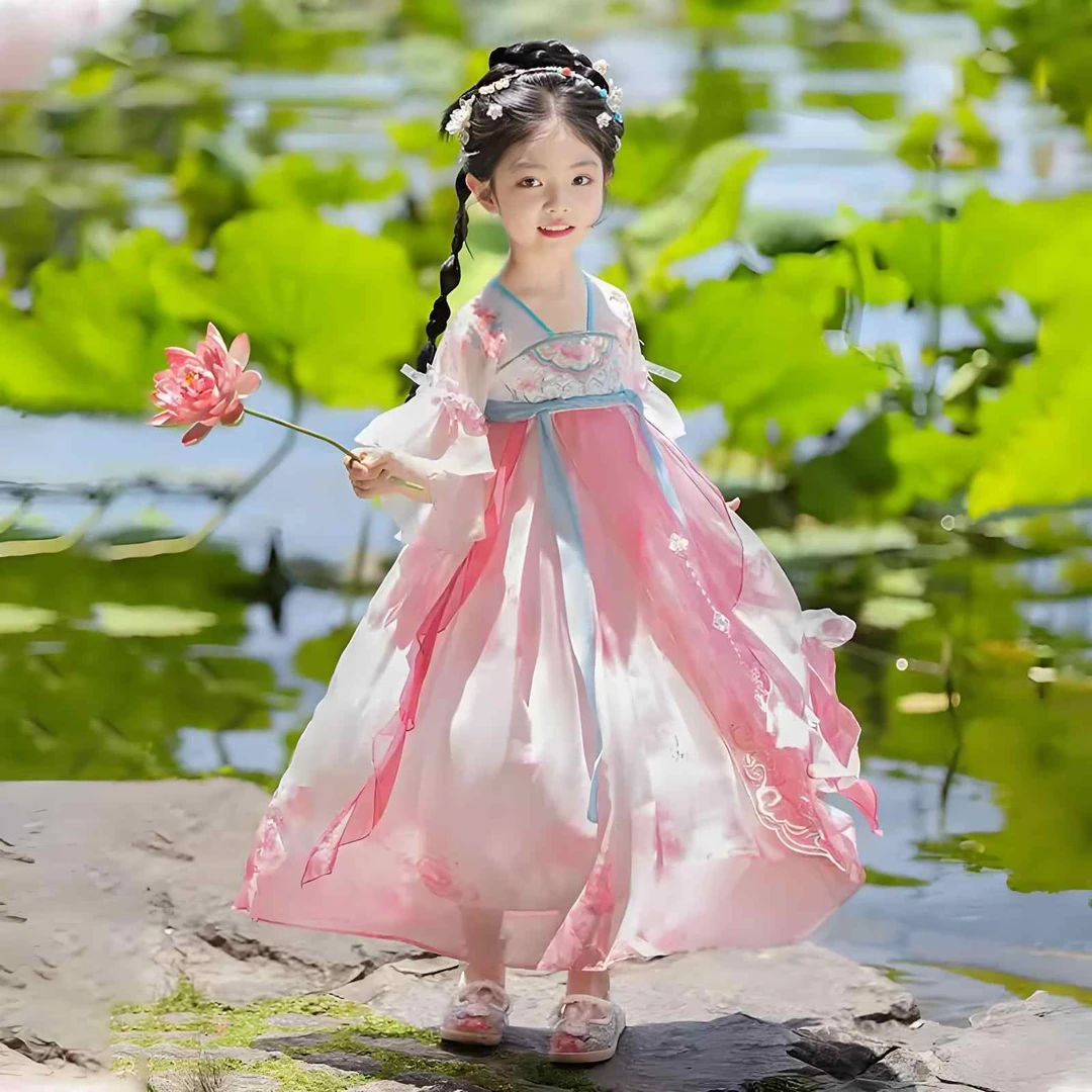 汉服女童夏季2025新款儿童高端国风公主连衣裙女孩薄款仙气礼服裙