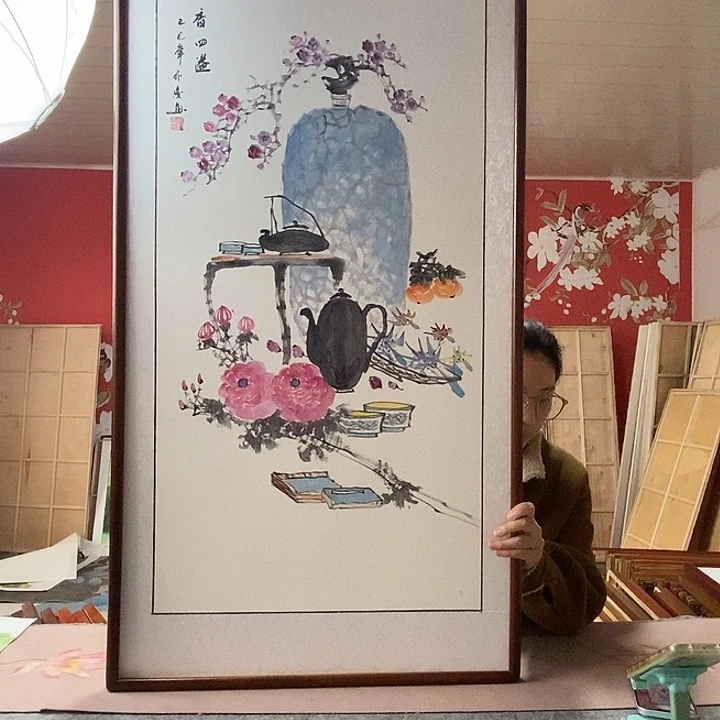 国画手写手绘带框包邮国画作品62✖️122