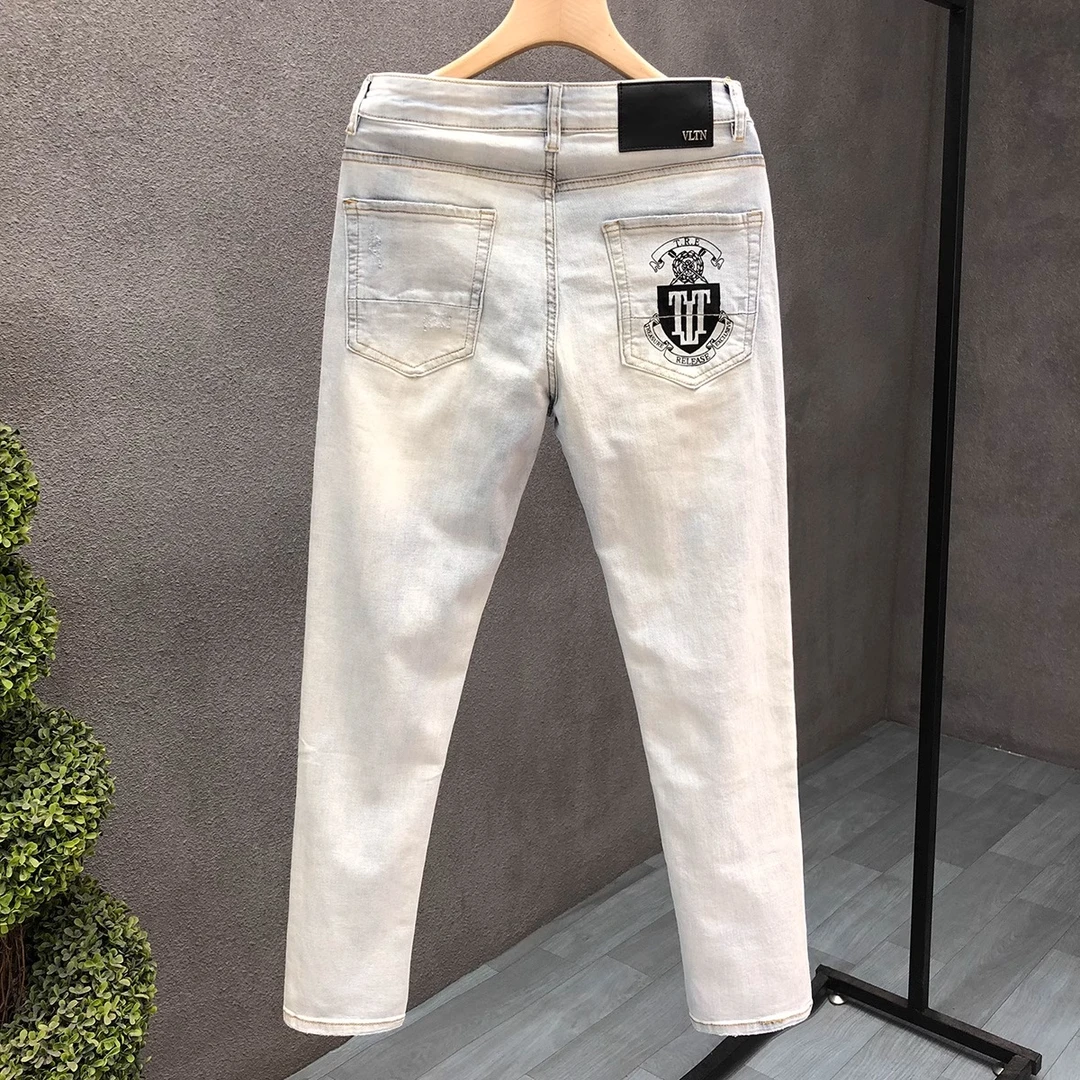 莫安摩萨利牛仔裤男潮流痞帅修身小脚裤子年新款男士韩版长裤