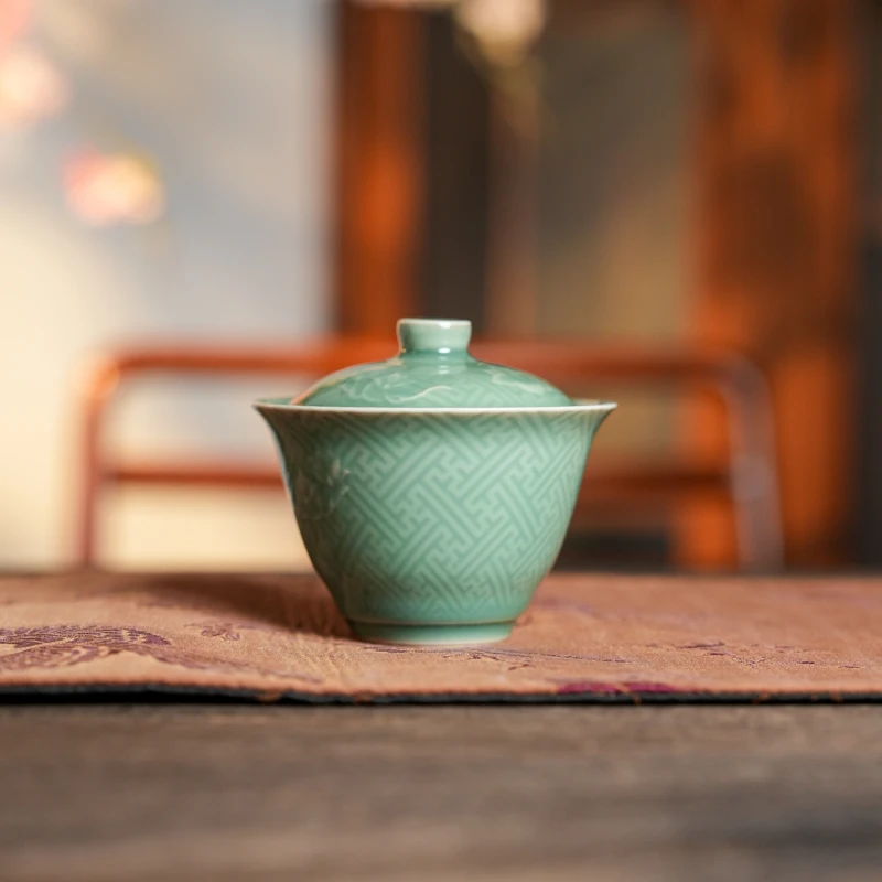 【墨舍好物】龙泉玉兰盖碗(th690)景德镇陶瓷茶具盖碗手绘纯手工