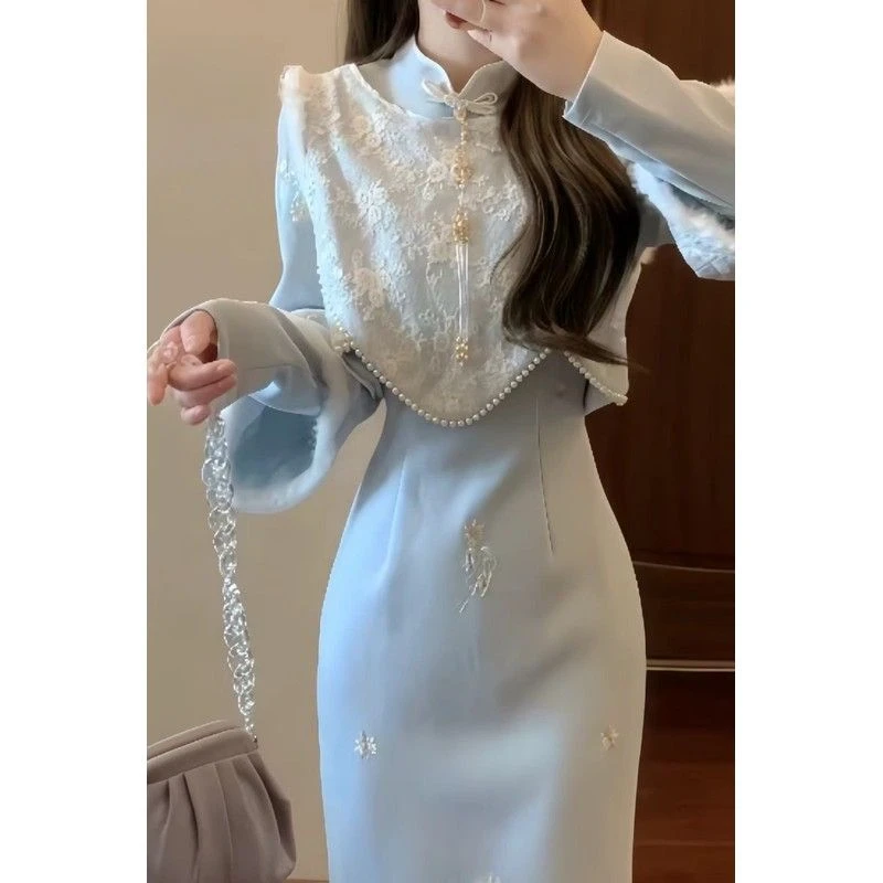 新中式国风民国大小姐旗袍温柔系穿搭秋冬高级感两件套装连衣裙女